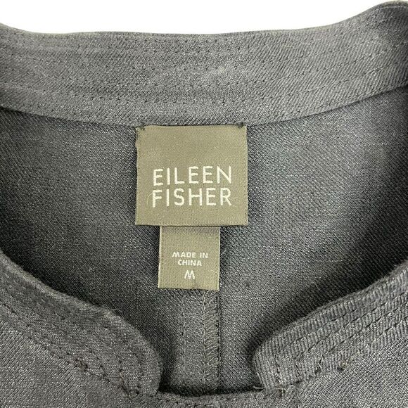 Eileen Fisher Womens Linen Mandarin Collar Button Front Coat Navy Blue Medium - Picture 4 of 15